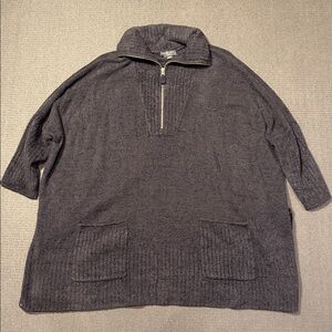 Barefoot Dreams Half Zip Rolled Edge Tunic Women L/XL Black BDWCL20847‎